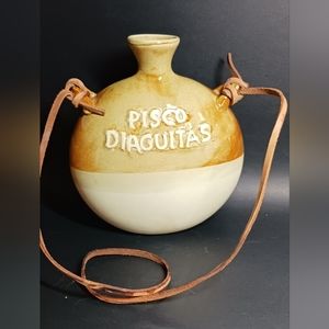 RARE VINTAGE PISCO DIAGUITAS PERUVIAN BRANDY CERAMIC JUG CANTEEN DECANTER EMPTY